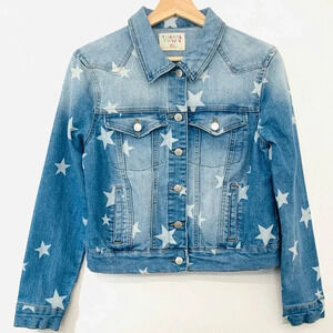 Tinsel Town Denim Jacket Woman XS Star Print Pockets Crop Buttons Western Casual
